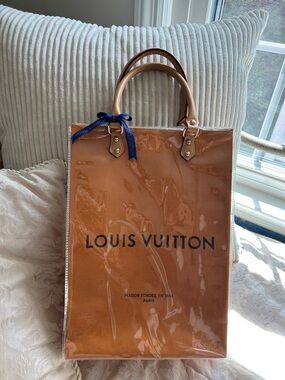 7030. Louis Vuitton Shopping Bag repurposed into a tote. Clear PVC cover.